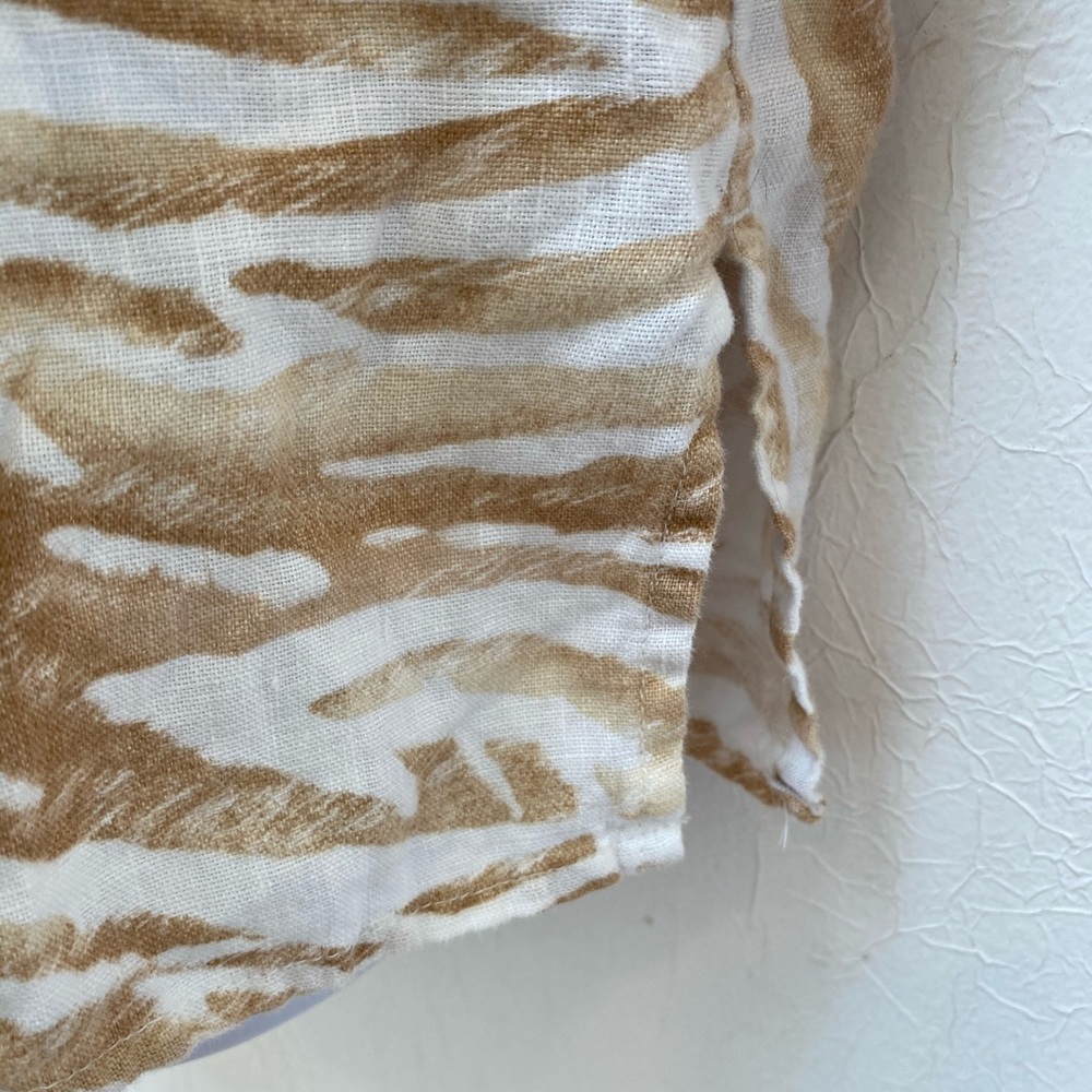 JM Collection Women’s Size 14 Tan/Cream Animal Print 100% Linen Top Blouse Shirt - Picture 5 of 7